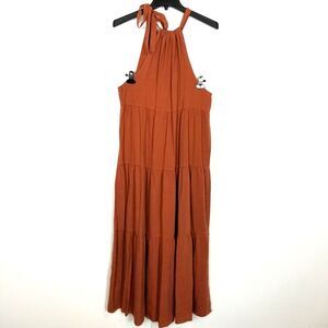 Anthropologie Cloth & Stone Halter Maxi Dress Womens Sz M Brown Bohemian Summer